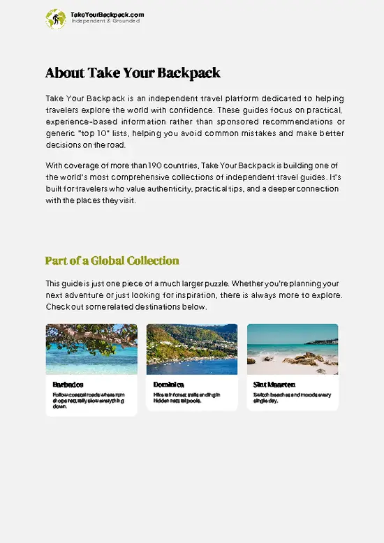 example page 1 from our offline Travel Guide for Antigua and Barbuda